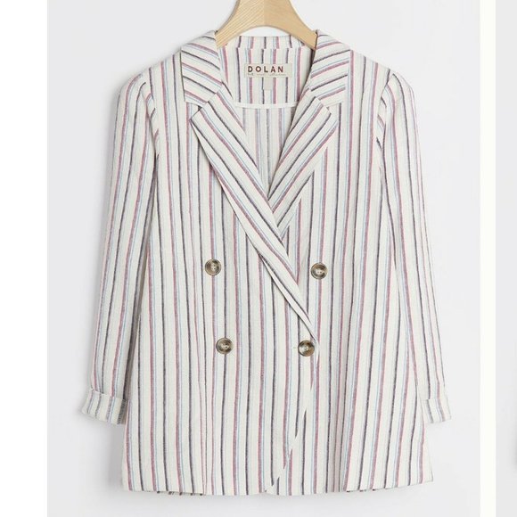 NWT Anthropologie Dolan Striped Linen Blazer Oversized Boyfriend Women's Small